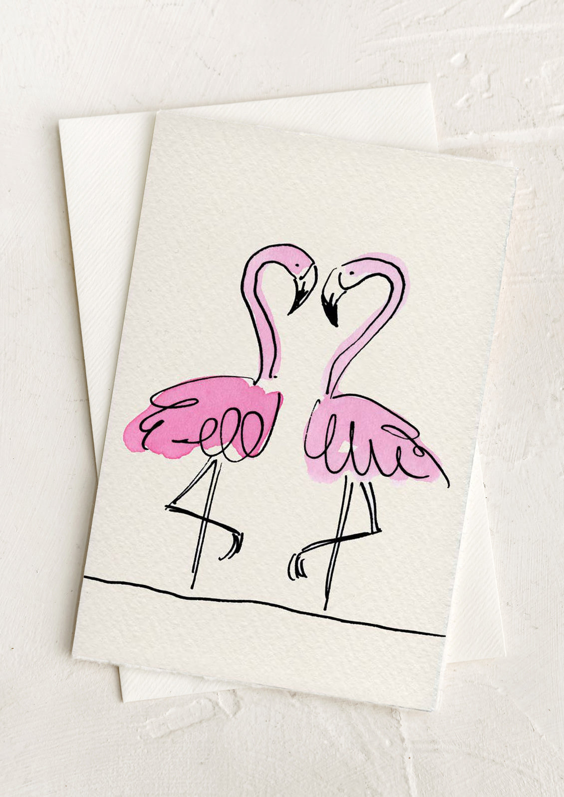 Two pink flamingo illustrations on a white background