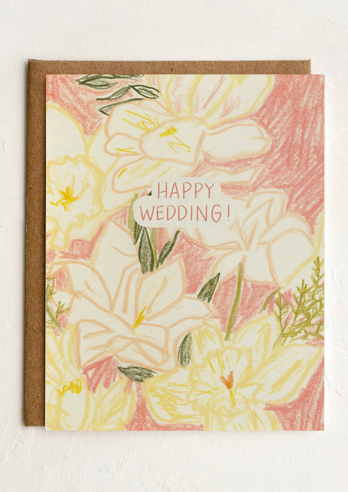 Floral card with 'Happy Wedding!' text on a white background