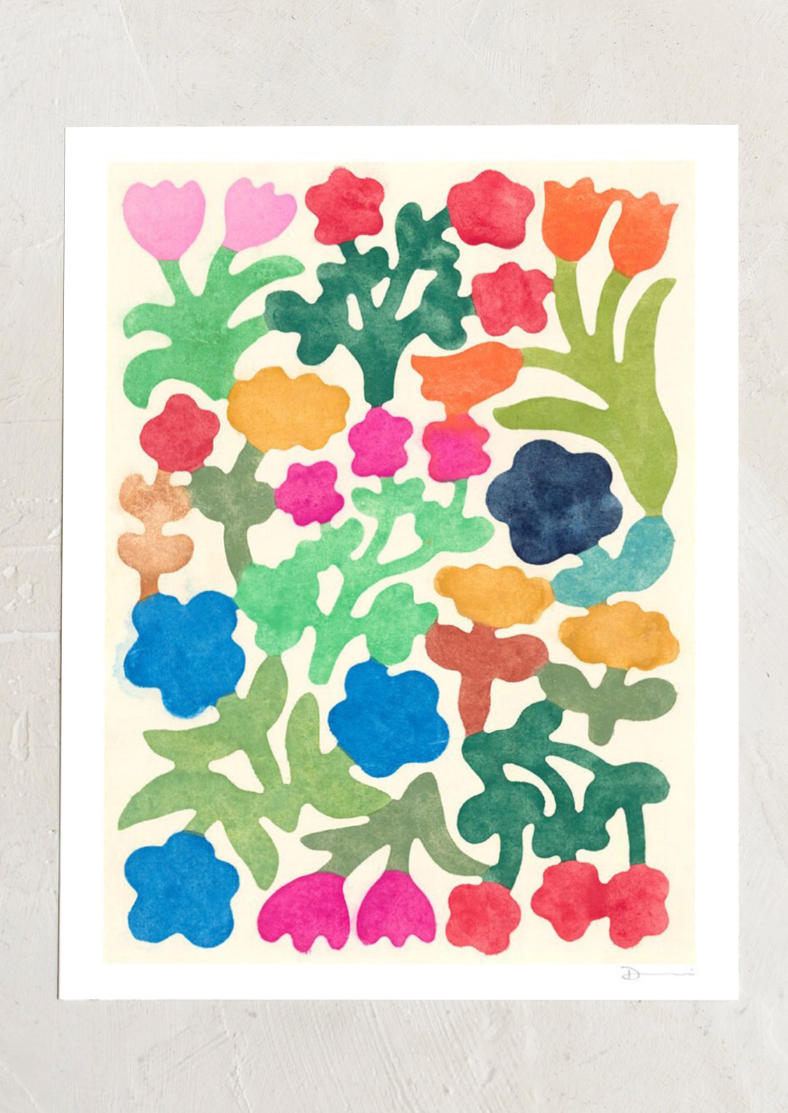 An art print with multicolor abstract floral pattern.