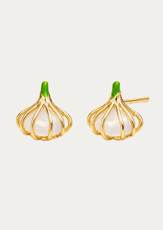 A pair of garlic stud earrings.