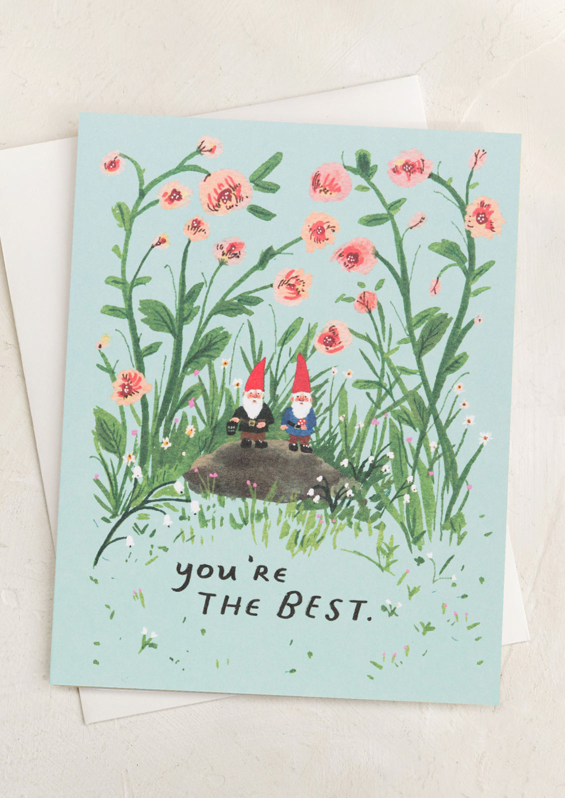 A card with image of two gnomes, text reads "You're the best".