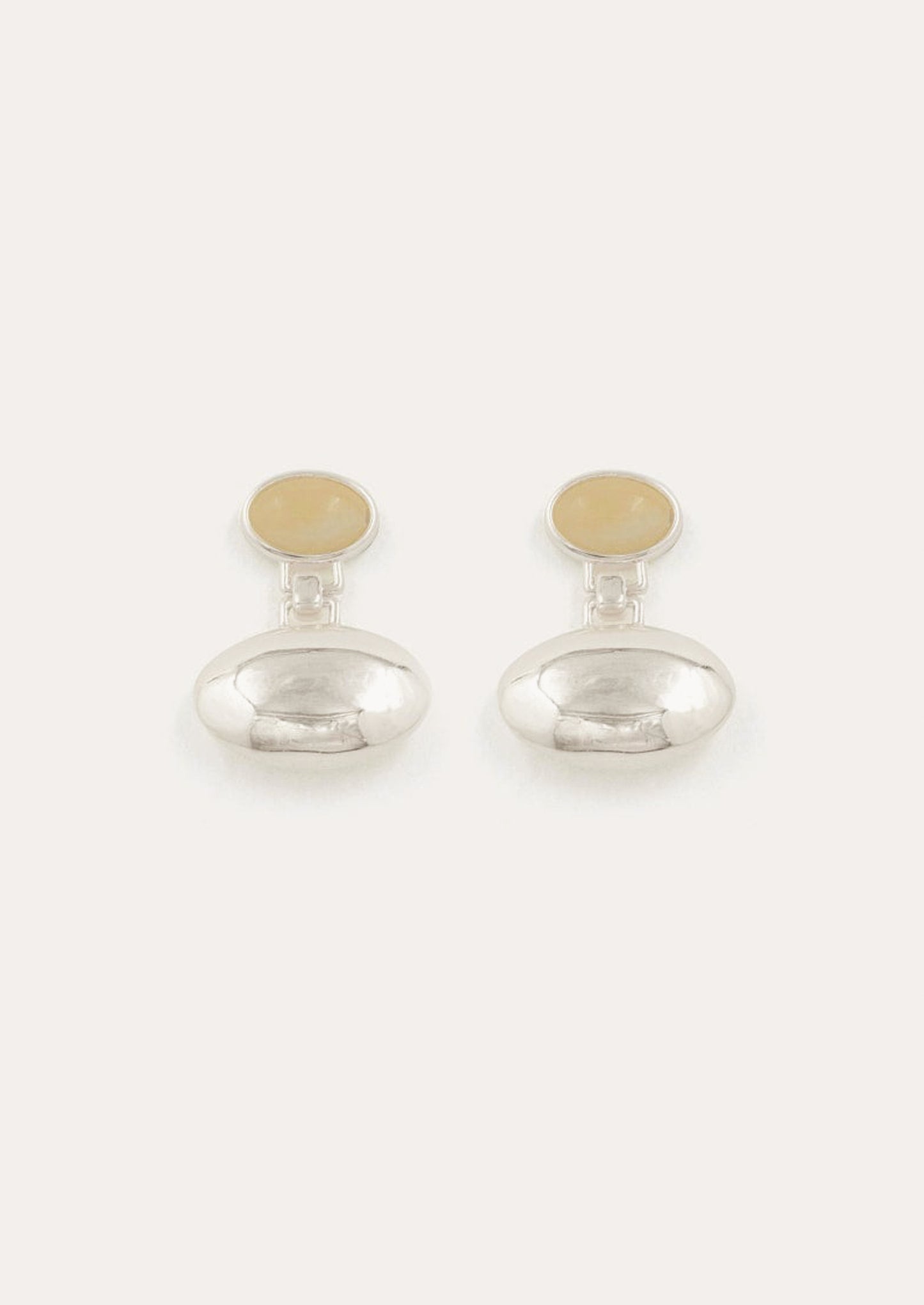 A pair of silver orb shaped earrings with honey topaz post.