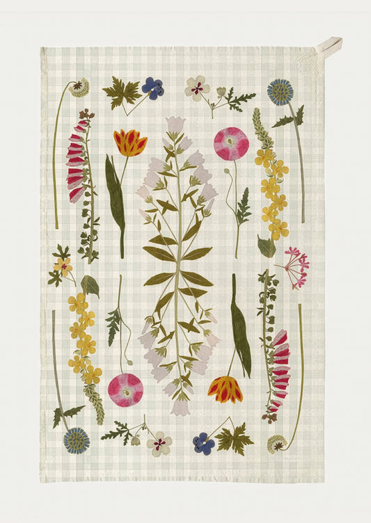 Decorative towel with a pattern of various flowers on a textured background