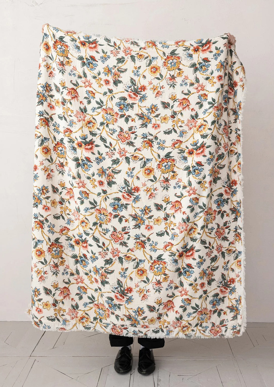 Floral patterned blanket with sherpa lining.