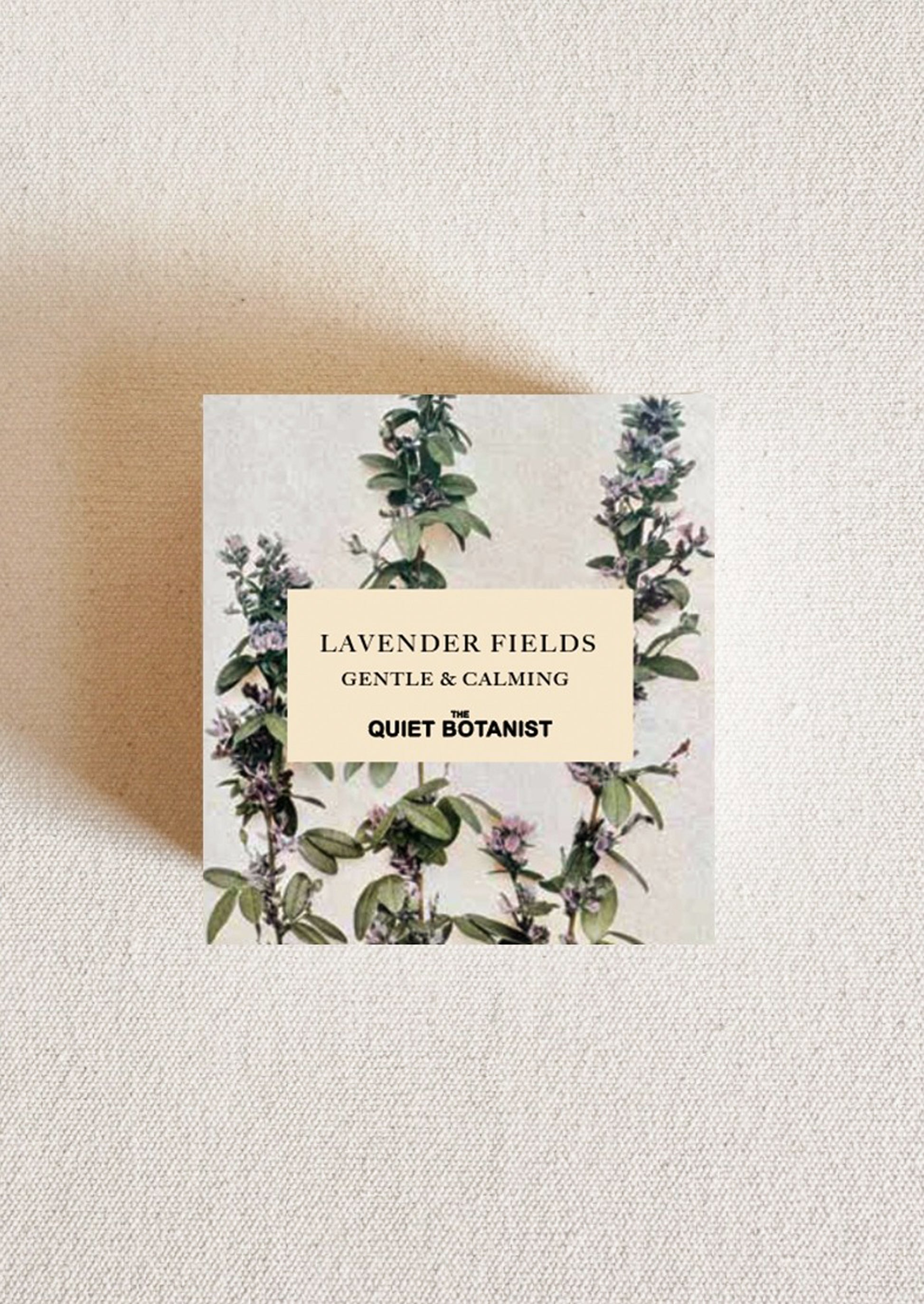 Product packaging for 'Lavender Fields' by 'Quiet Botanist' on a textured beige background