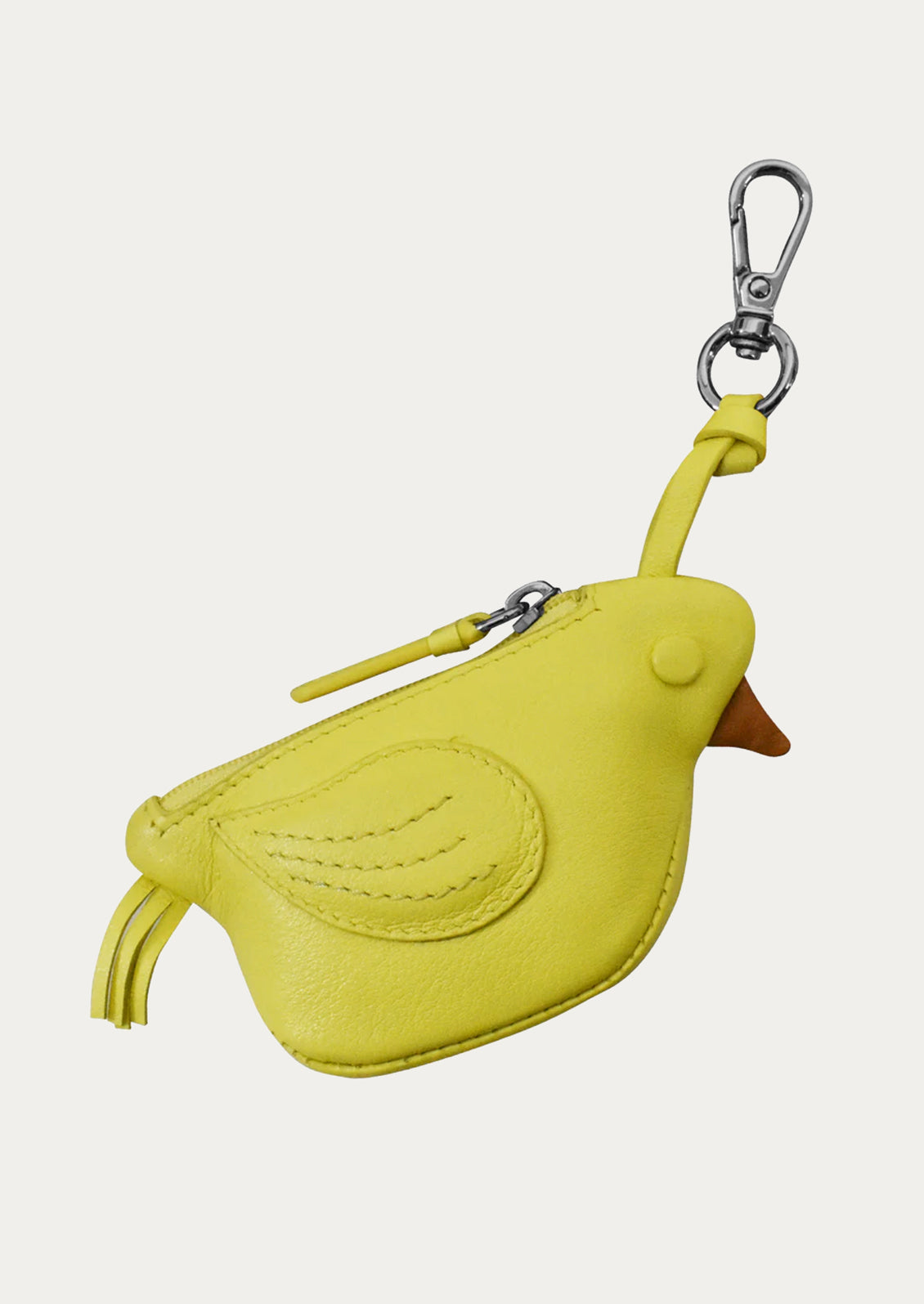 A small yellow leather pouch in the shape of a canary.