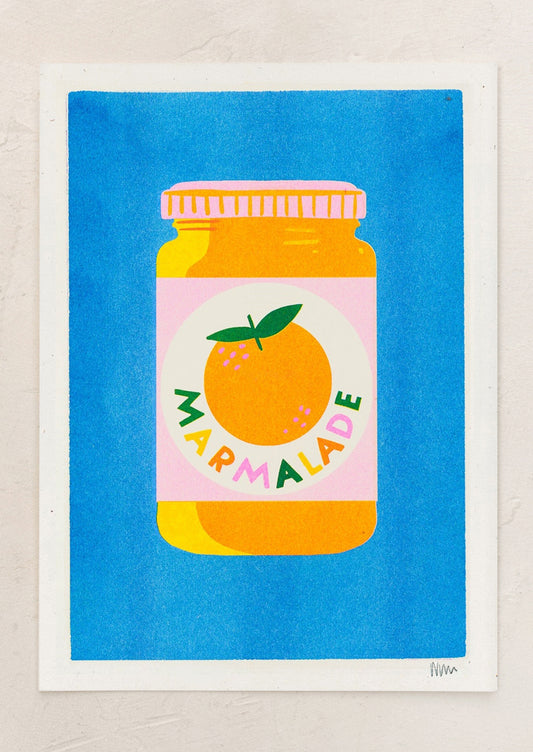 Illustration of a marmalade jar with a blue background.