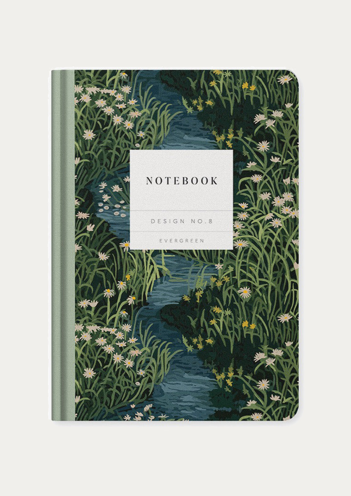 Notebook with nature-themed cover featuring plants and water.