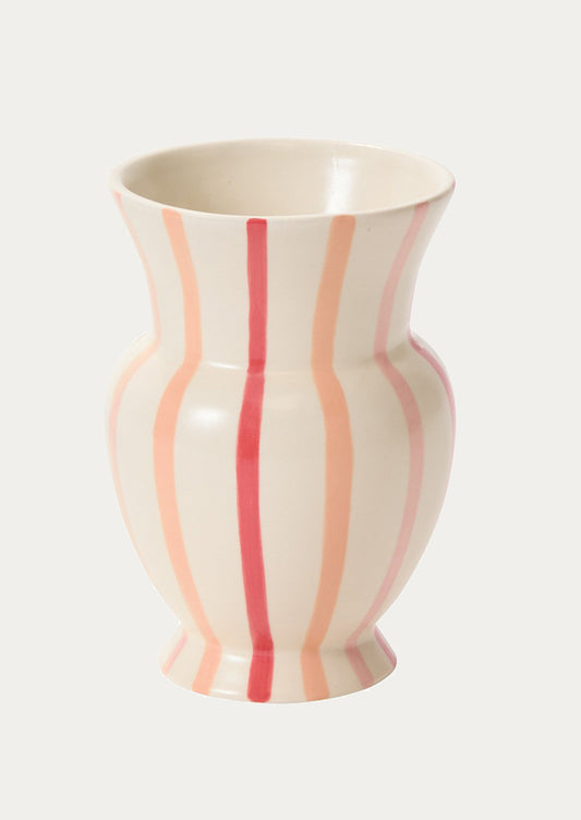 Vase with wavy design and pink stripes on a white background