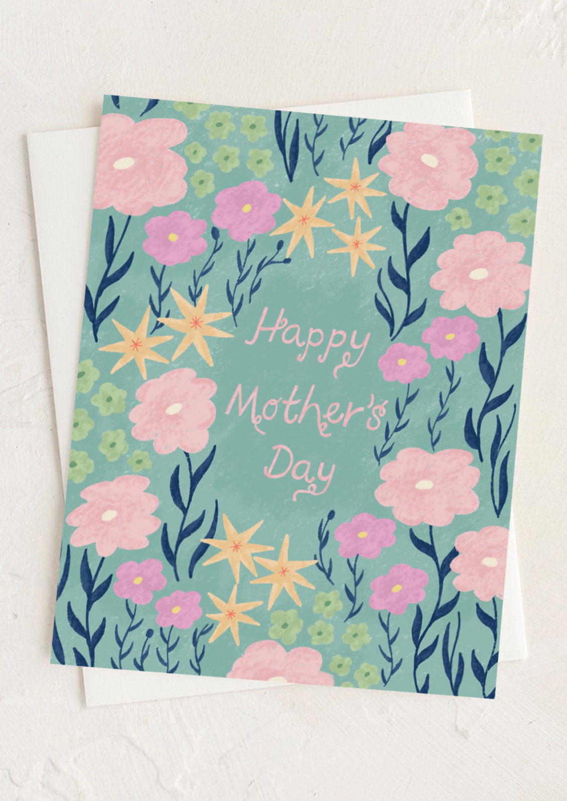 Greeting card with floral design and 'Happy Mother's Day' text on a white background