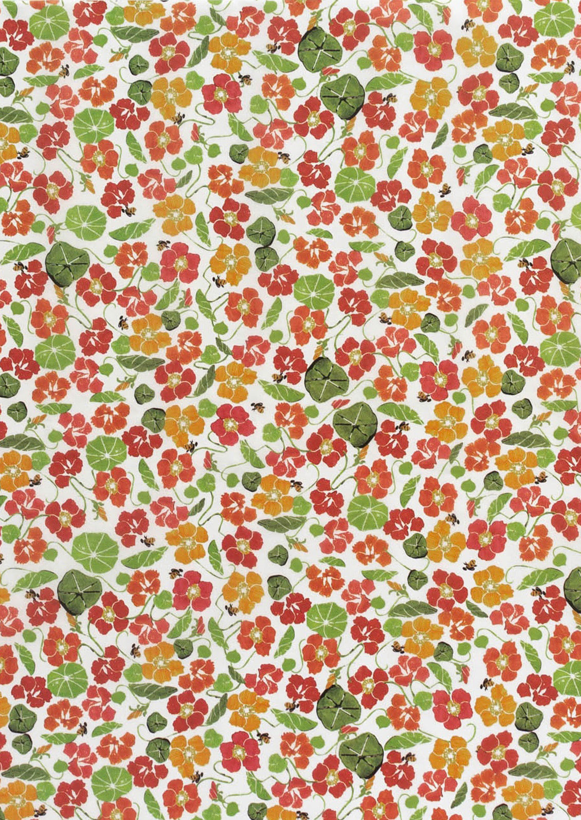 Tissue paper featuring a red and orange nasturtium flower pattern.