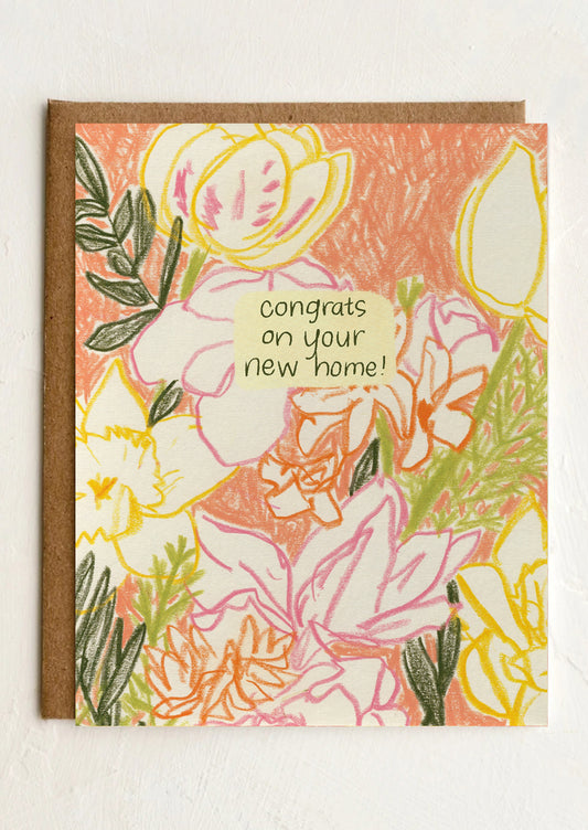 Floral card with 'Congrats on your new home!' text on a white background