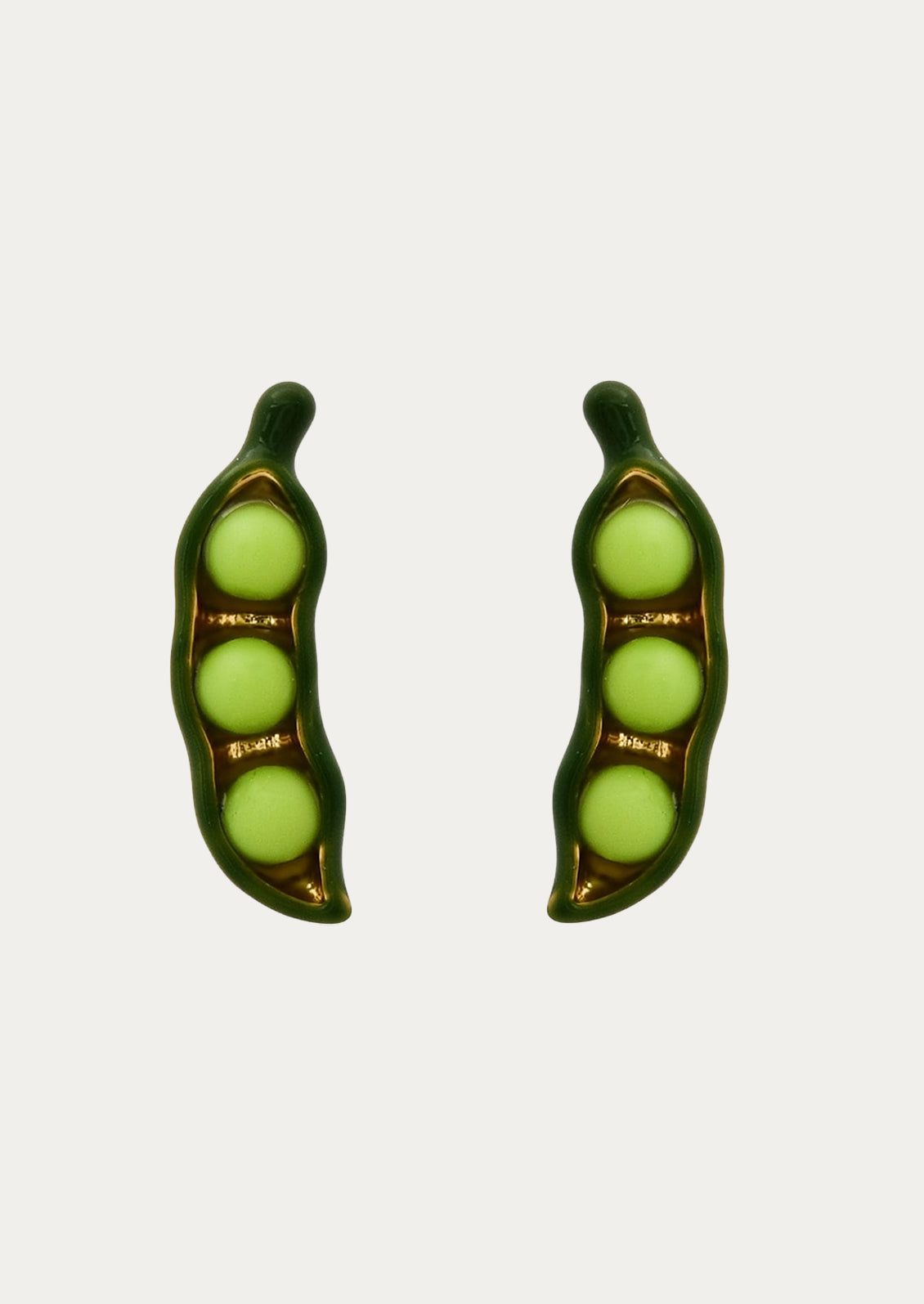 A pair of pea pod stud earrings.