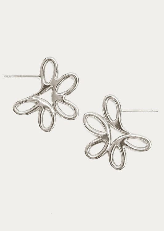 A pair of flower shaped earrings in sterling silver.