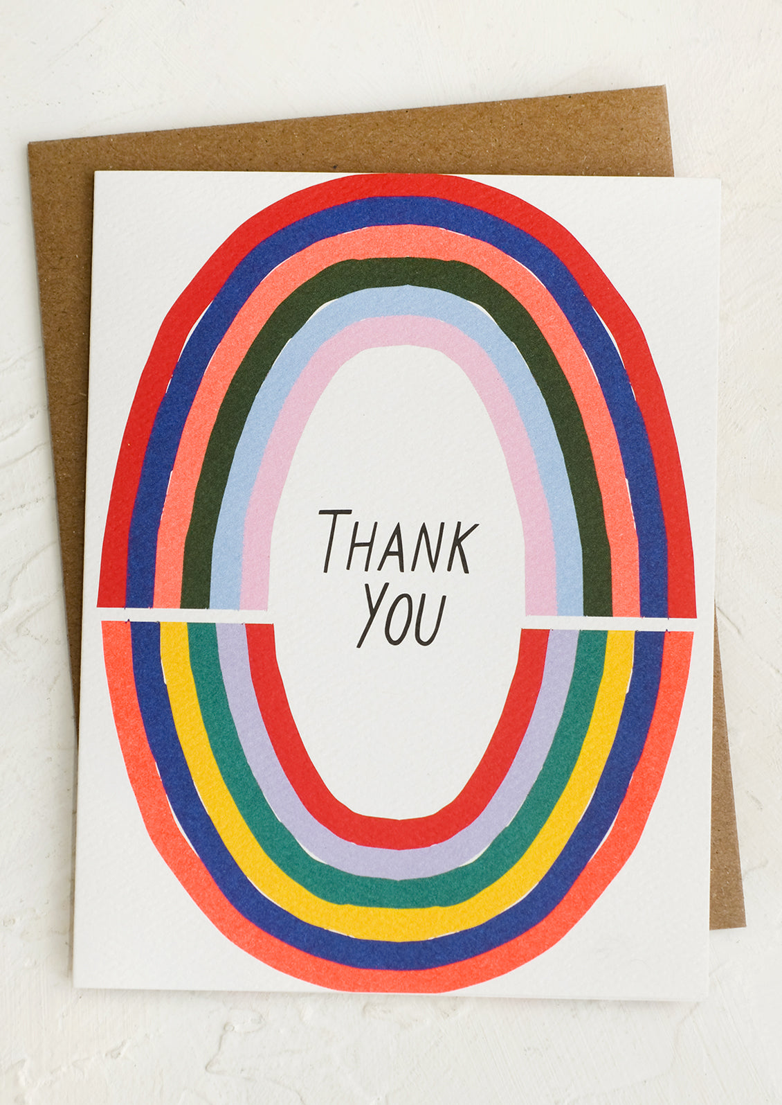 A rainbow print thank you card.