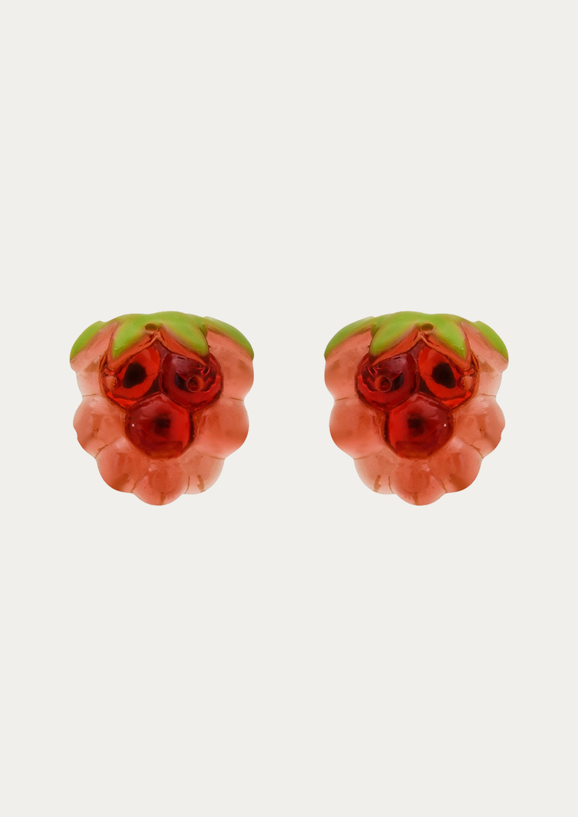 A pair of raspberry stud earrings.