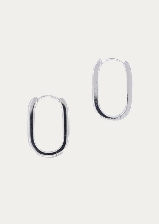 A pair of sterling silver hoop earrings.