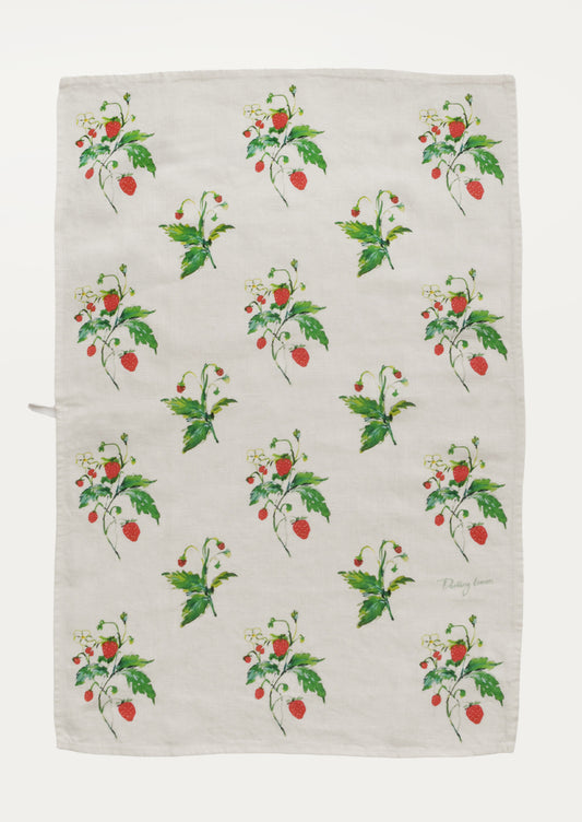 Towel with strawberry pattern on a white background