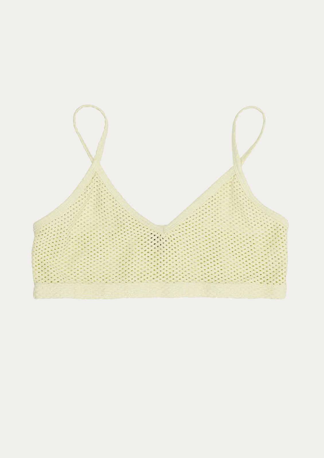 Light yellow textured bralette on a white background