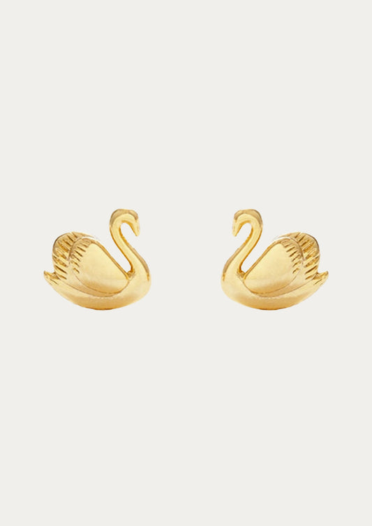 A pair of small gold swan earrings.