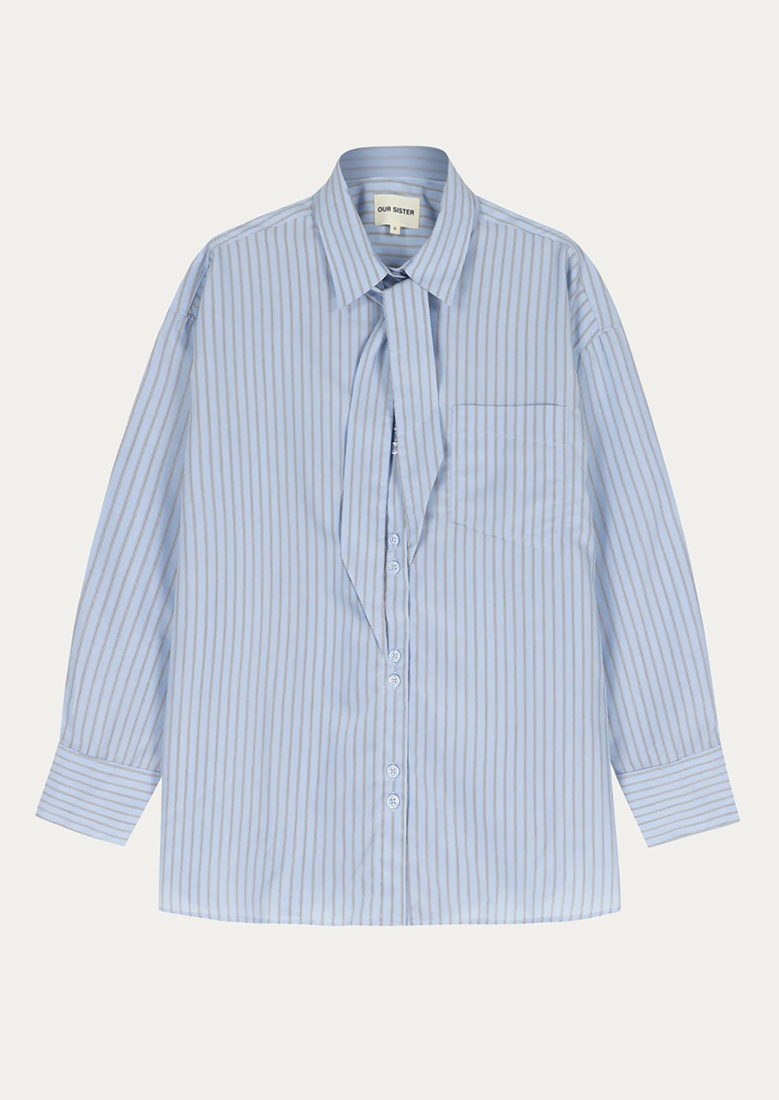 Light blue striped shirt with a tie on a white background