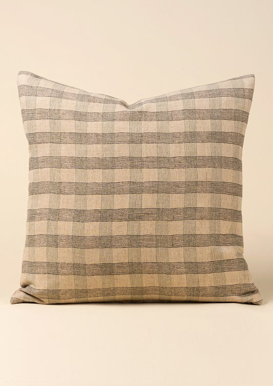 Plaid patterned natural linen pillow.