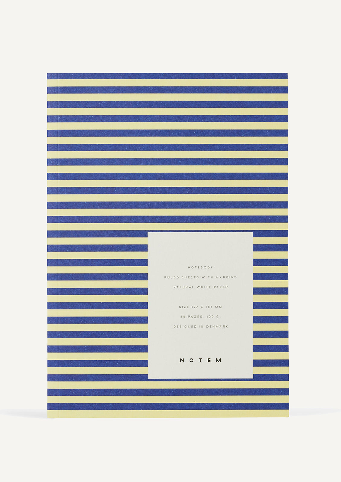 A notebook in blue and yellow stripes.