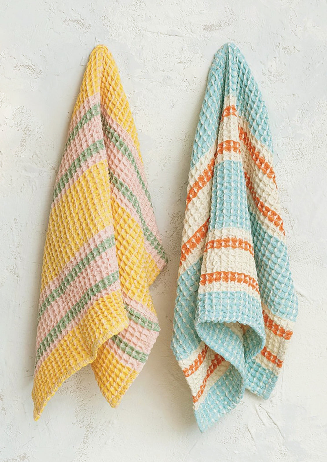 Waffle textured striped tea towels.