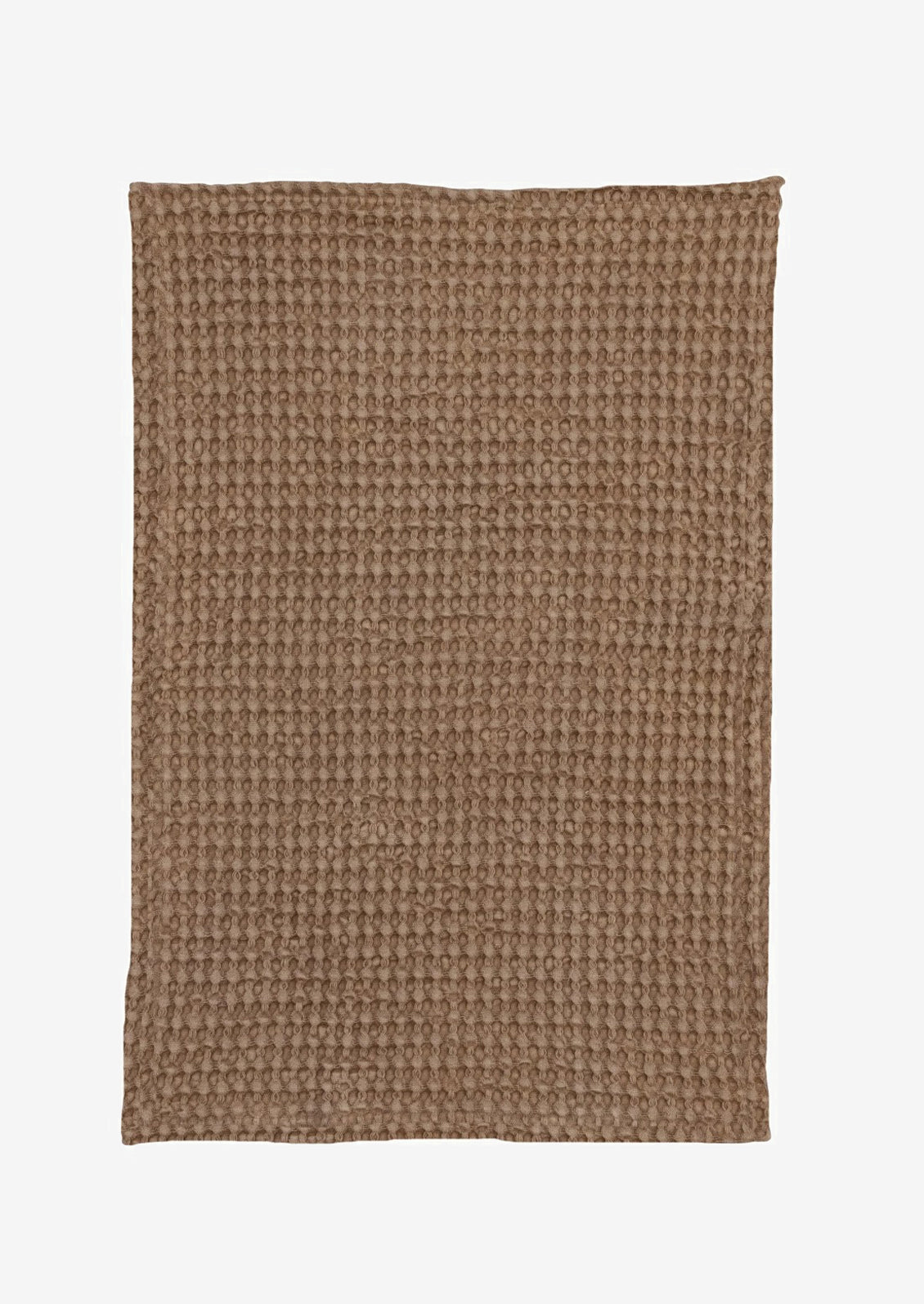 A toast brown waffle weave dish towel.
