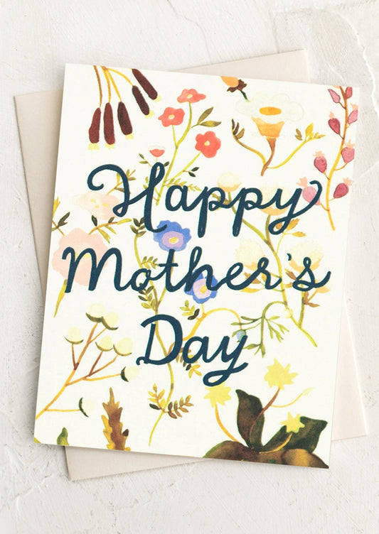 Greeting card with 'Happy Mother's Day' text and floral design on a white background