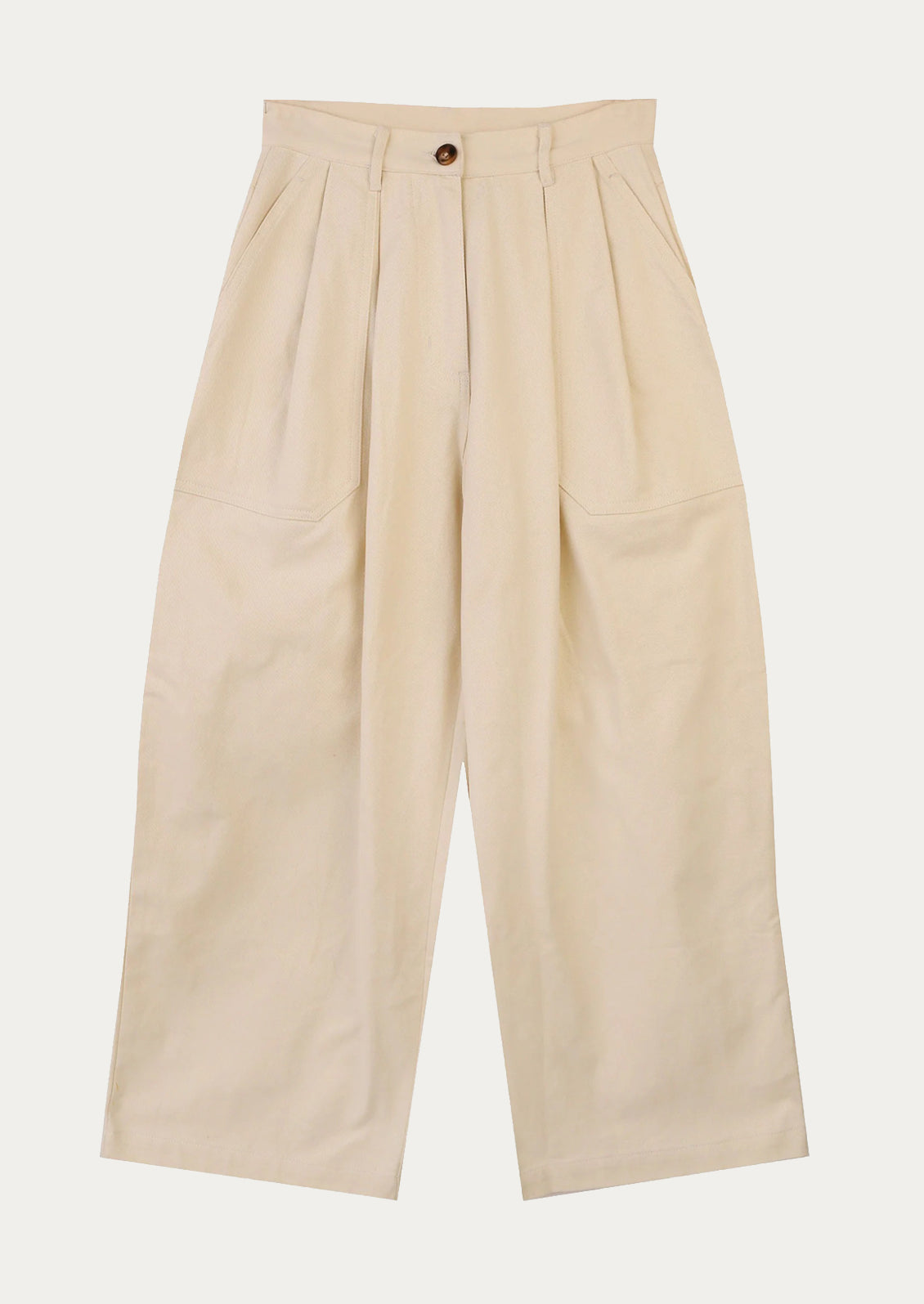 A pair of workwear-inspired pants in ecru color.