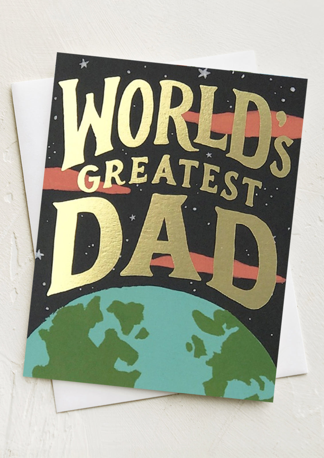 A card with image of planet earth, text reads "World's greatest dad".