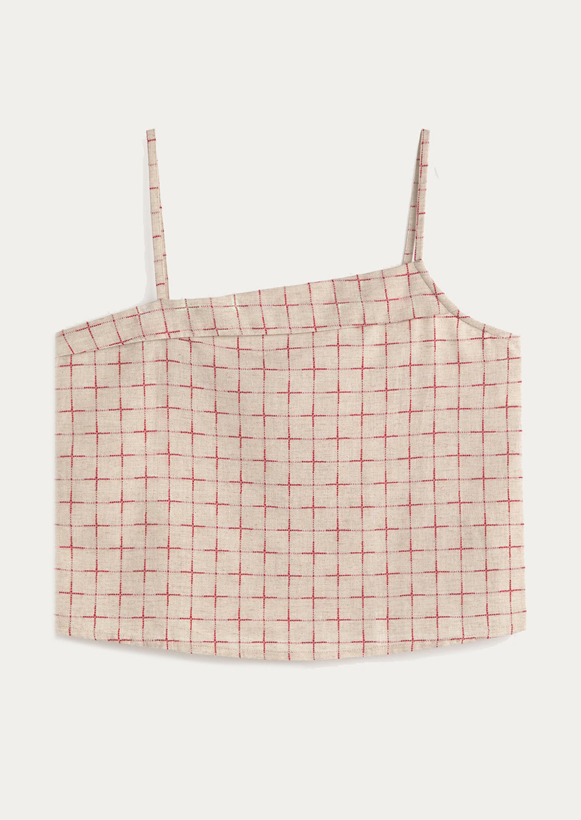 Grid-patterned crop top on a white background