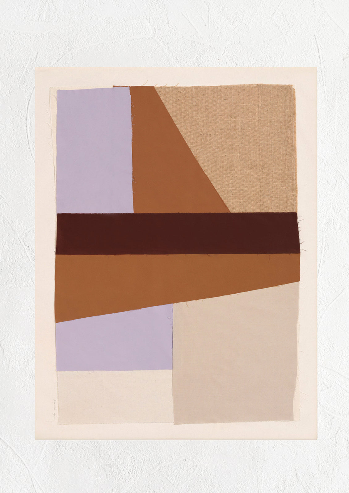 A photographic art print featuring layered fabric in beige and purple.