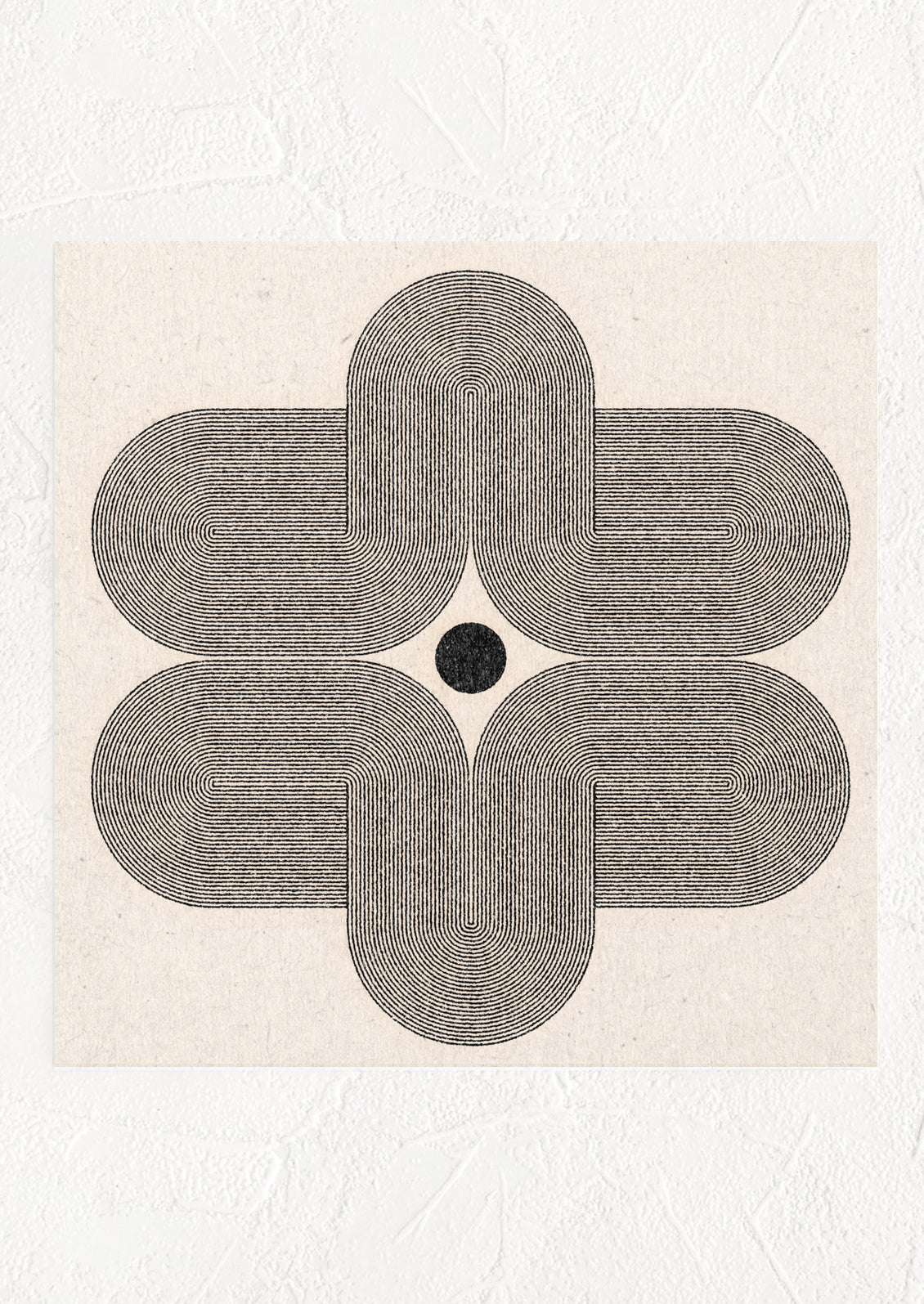 A square digital art print with monochrome image of a geometric shape comprised of thin black lines.