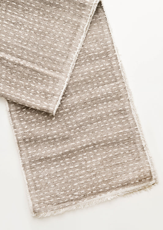 Dash Stitch Embroidered Table Runner in Taupe / White - LEIF