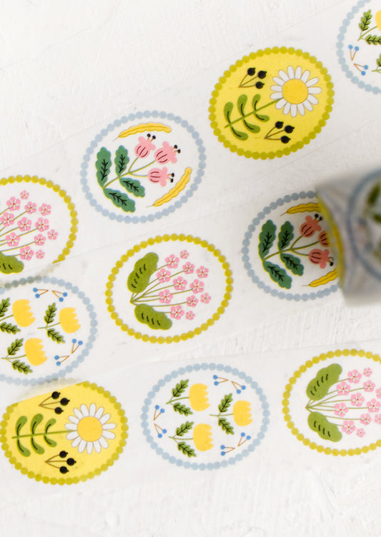 Pastel floral print washi tape in oval border shape.