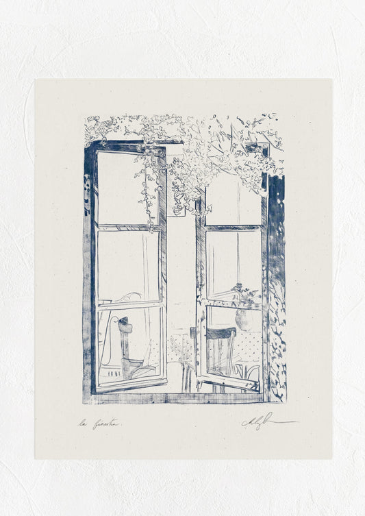 An art print of drawing of an open window.