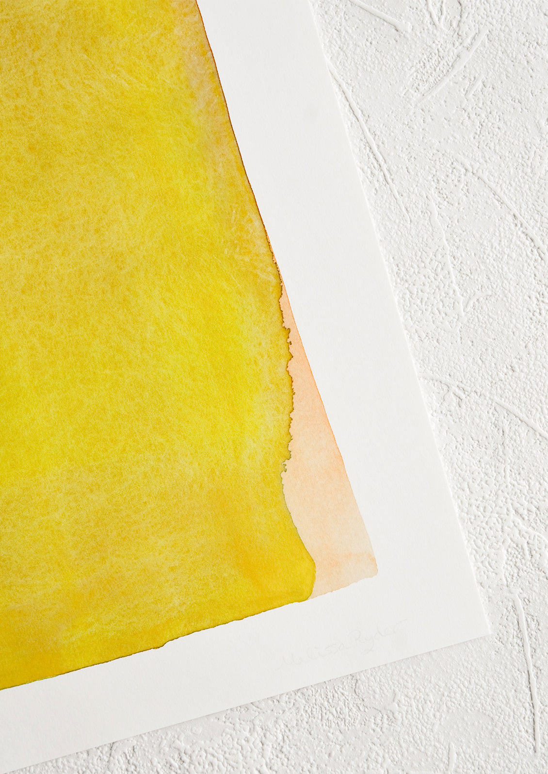 A layered watercolor form in yellow, green and peach.