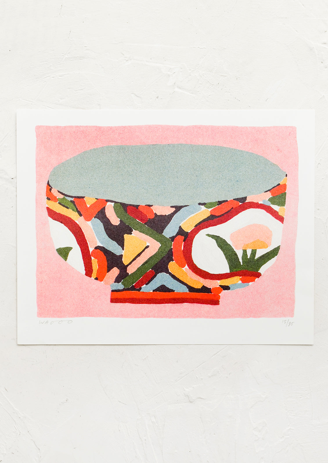 A risograph art print of painted bowl.