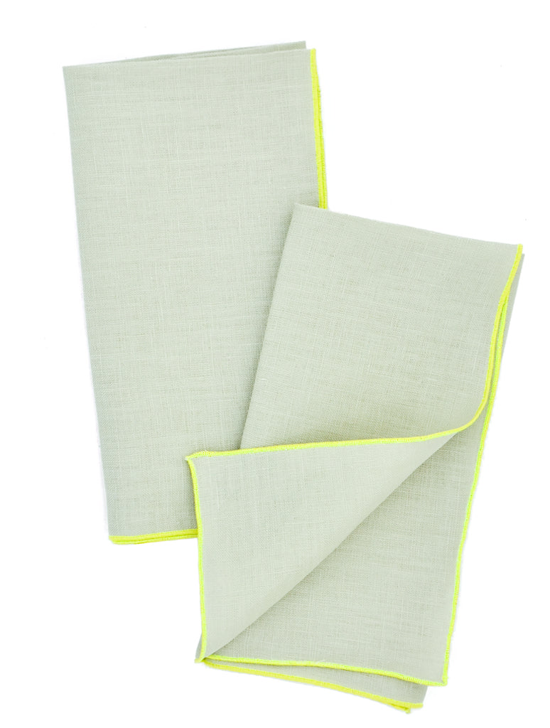 Two-Tone Palette Linen Napkin Set in Mint / Fluoro - LEIF