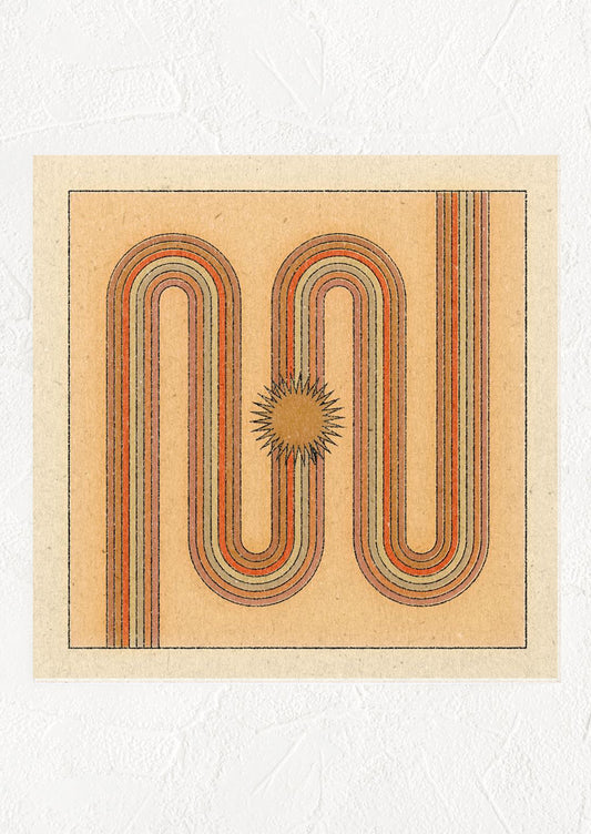 Square digital art print with multicolor rainbow and sun at center.