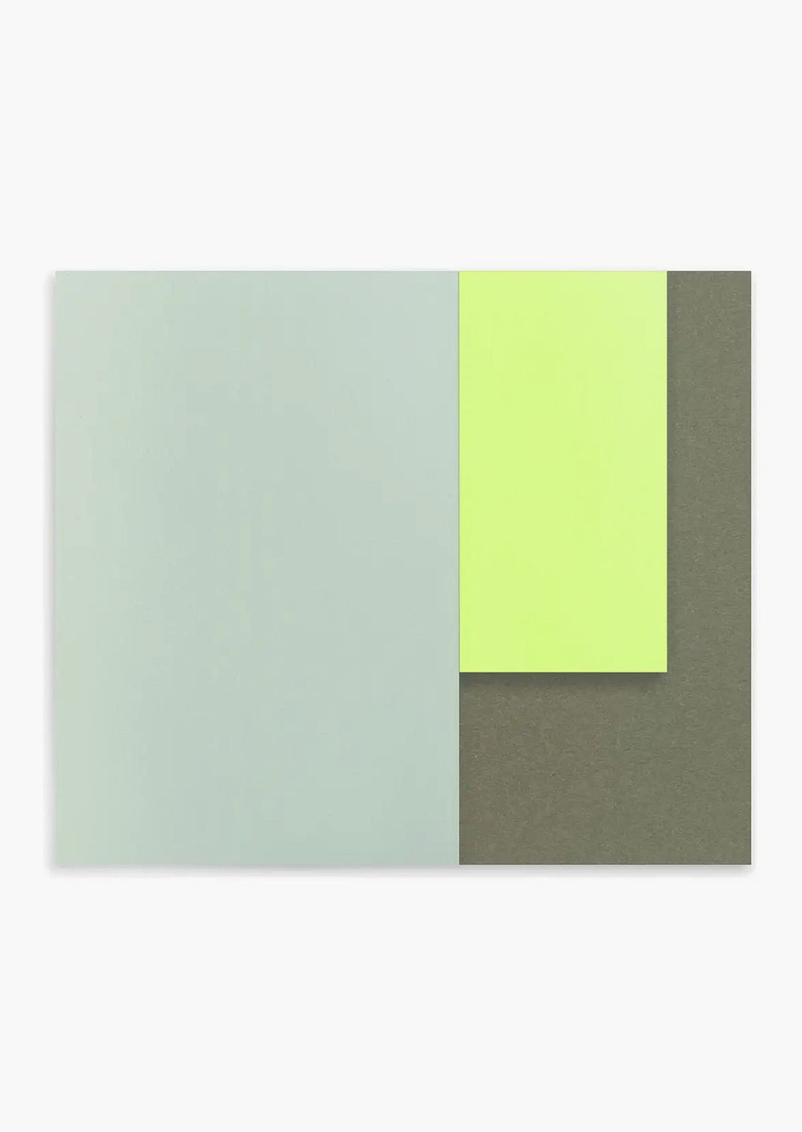 A landscape oriented notepad with three separate sized sections in different green tones.