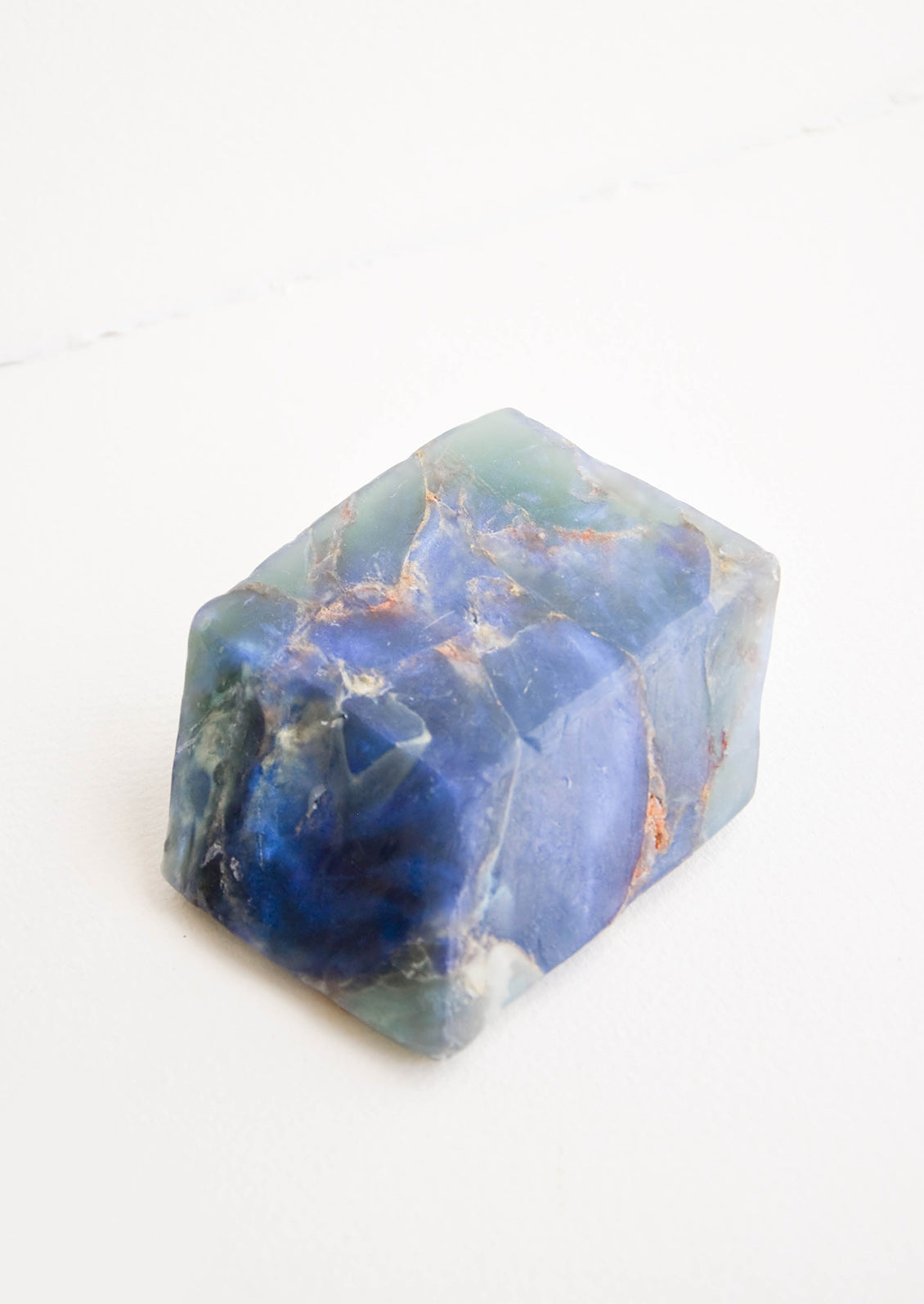 Bar soap in the form of a realistic looking labradorite gemstone