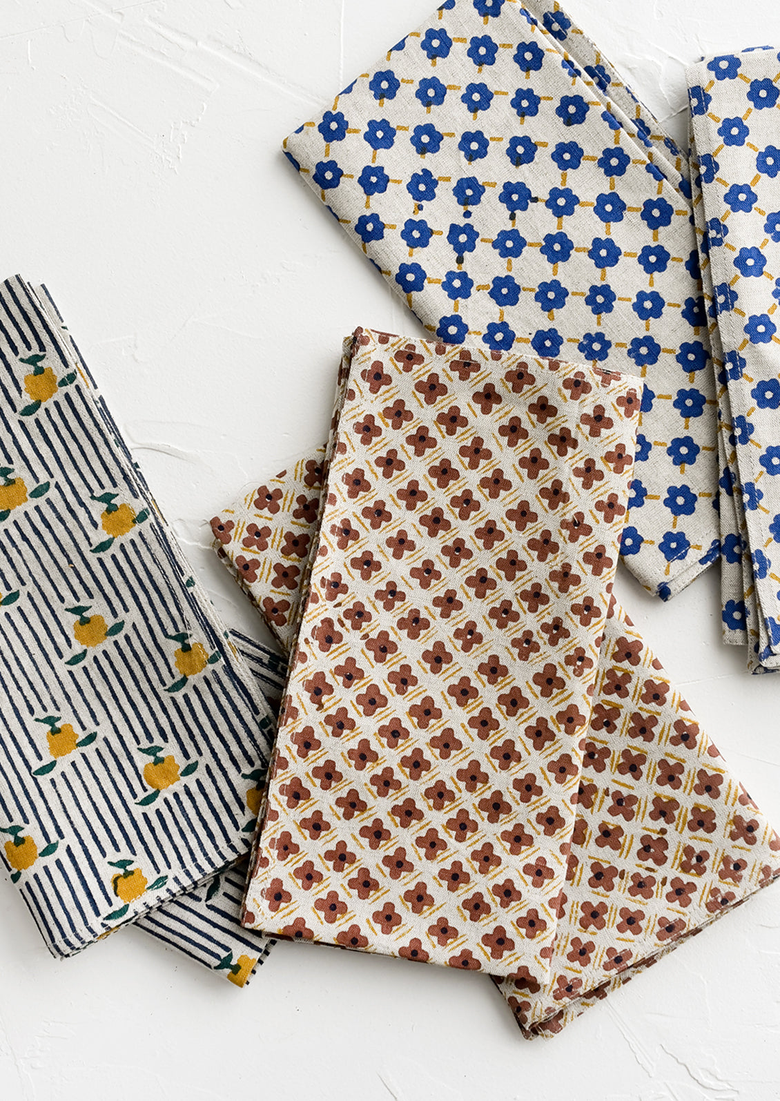 An assortment of block printed napkins.