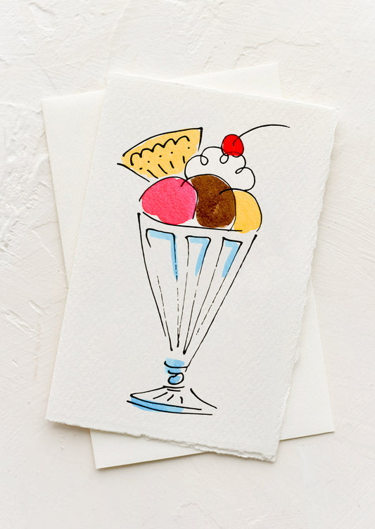 A greeting card with illustration of a sundae.